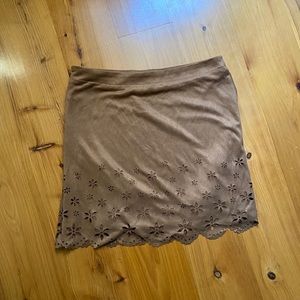 Suede pencil skirt with laser cutout